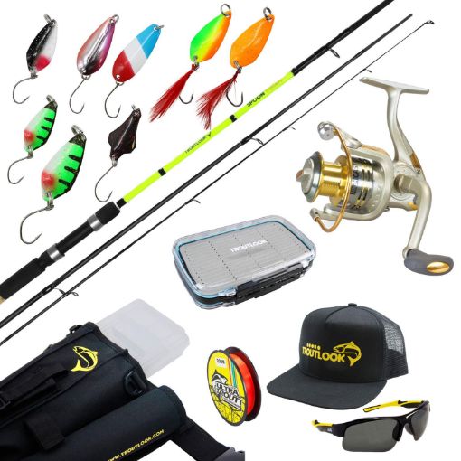 Immagine di Ensemble complet de pêche à la truite Troutlook Big Trout Set - canne à pêche, moulinet, ligne, accessoires, 14 pièces