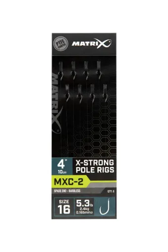 Matrix MXC-2 4” Pole Rigs MXC-2 Size 16 Barbless / 0.165mm / 4" (10cm) X-Strong Pole Rig - 8pcs