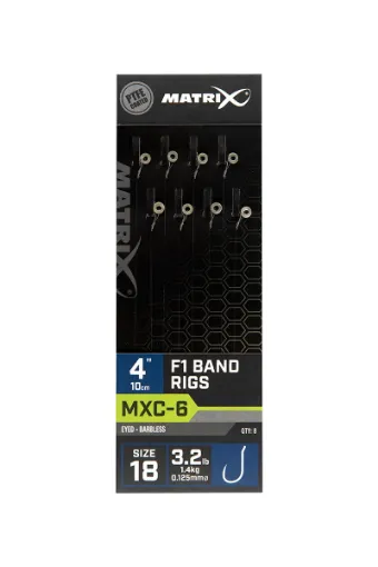 Matrix MXC-6 4” F1 Bands MXC-6  Size 18 Barbless / 0.125mm / 4" (10cm) F1 Band - 8pcs