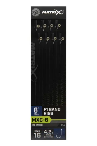 Matrix MXC-6 6” F1 Bands MXC-6  Size 16 Barbless / 0.145mm / 6" (15cm) F1 Band - 8pcs