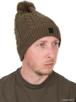 Bonnet FOX Knitted Bobble - Kaki