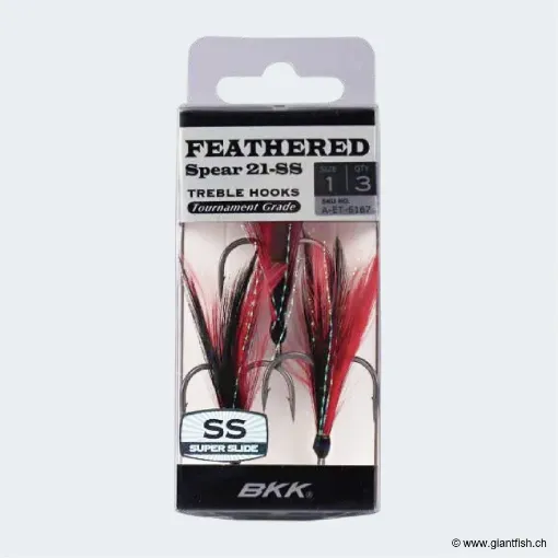 Hameçon Triple BKK Feathered Spear 21-SS Red-Black