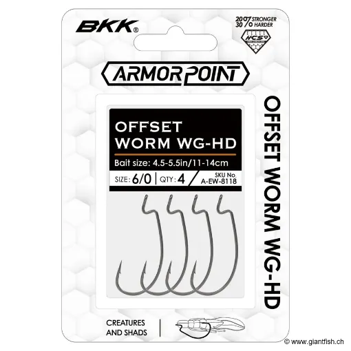 Hameçon Texan BKK Armorpoint Offset Worm WG-HD (Refill Pack)