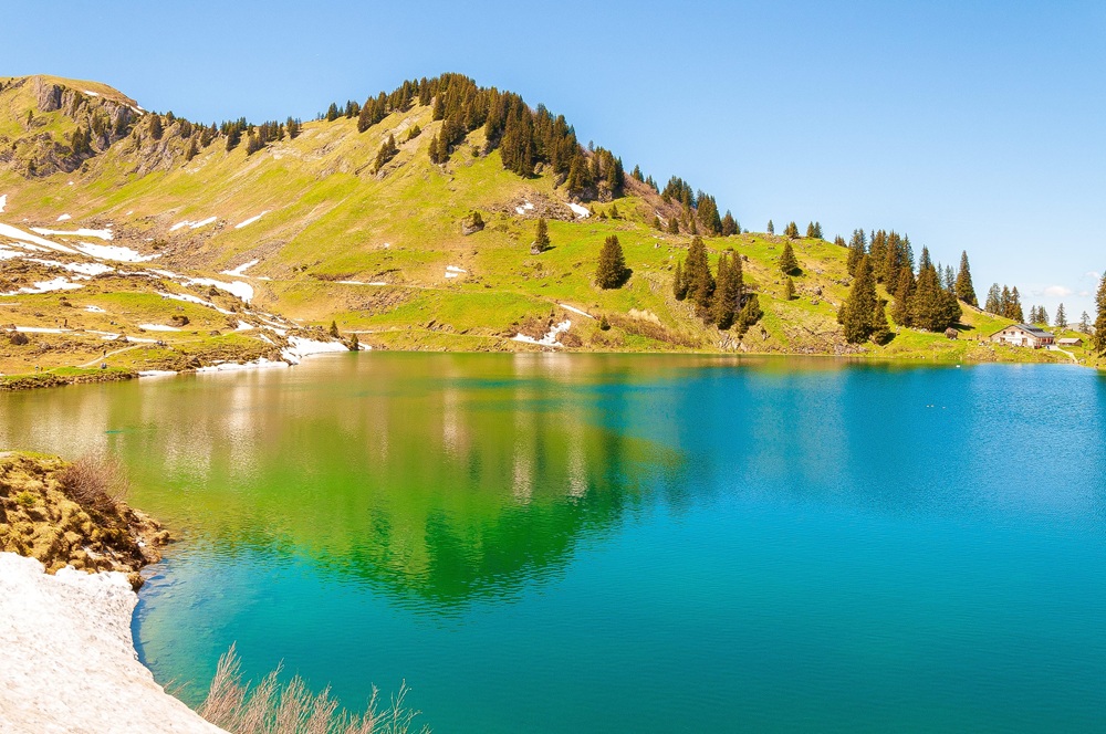 Lake Lioson, a mountain lake for fishing in Switzerland